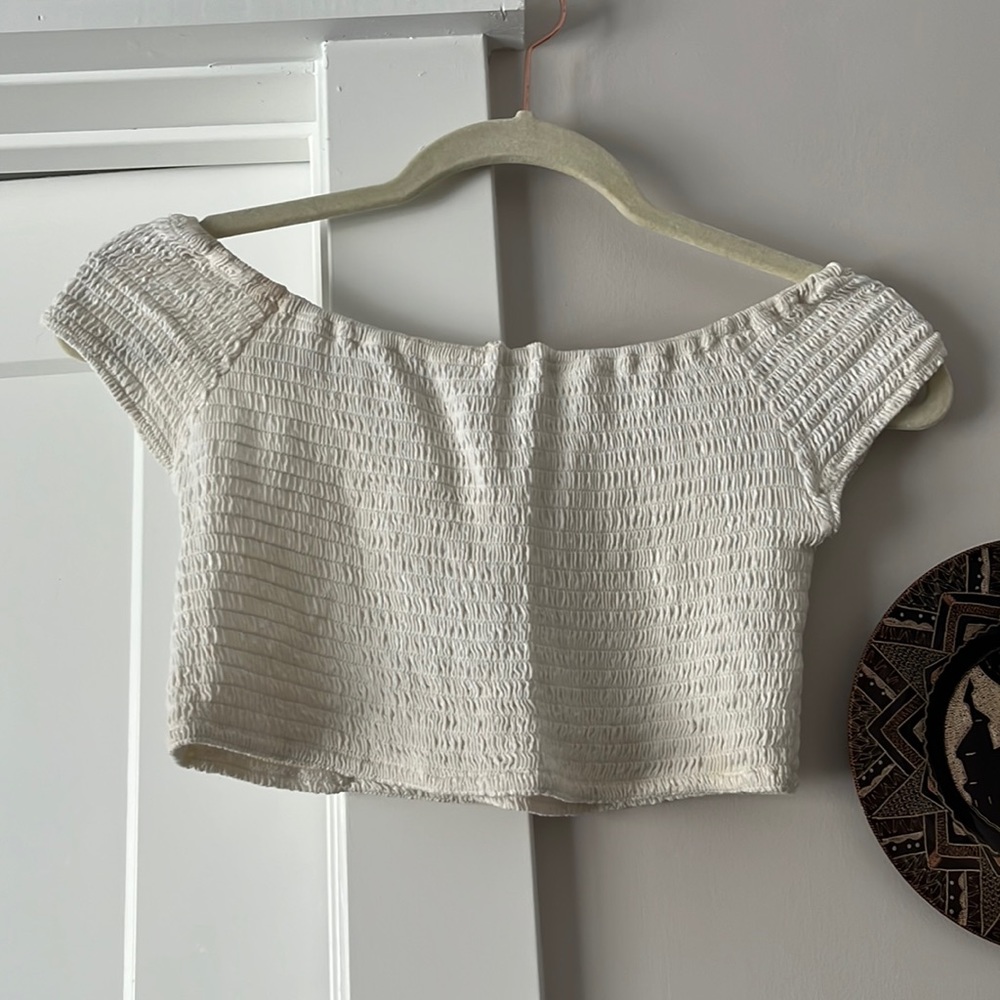 White over the shoulder crop top